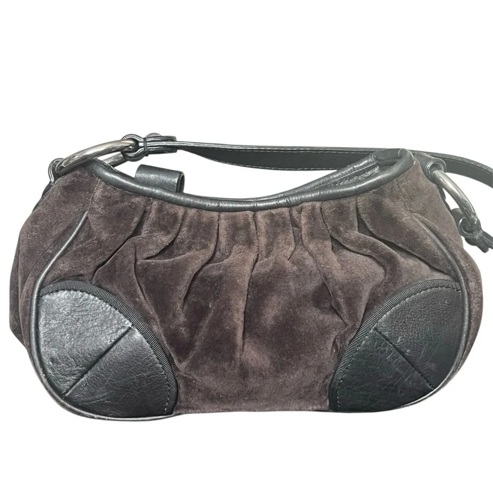 VTG Juicy Couture ‘I Need More Juicy’ Handbag Y2K Brown Velour Leather Trim - Picture 3 of 11